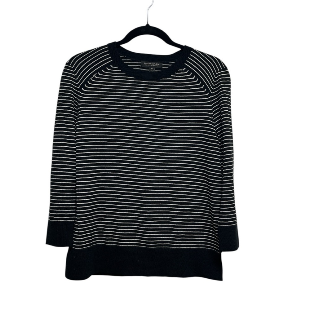 Banana Republic Extra Fine Merino Wool Black and White Striped Sweater Sz M